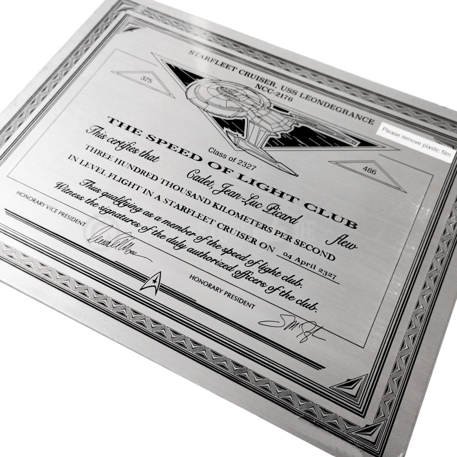 Star Trek Collectibles Speed Of Light Club Metal Plaque Replica - Paramount Shop
