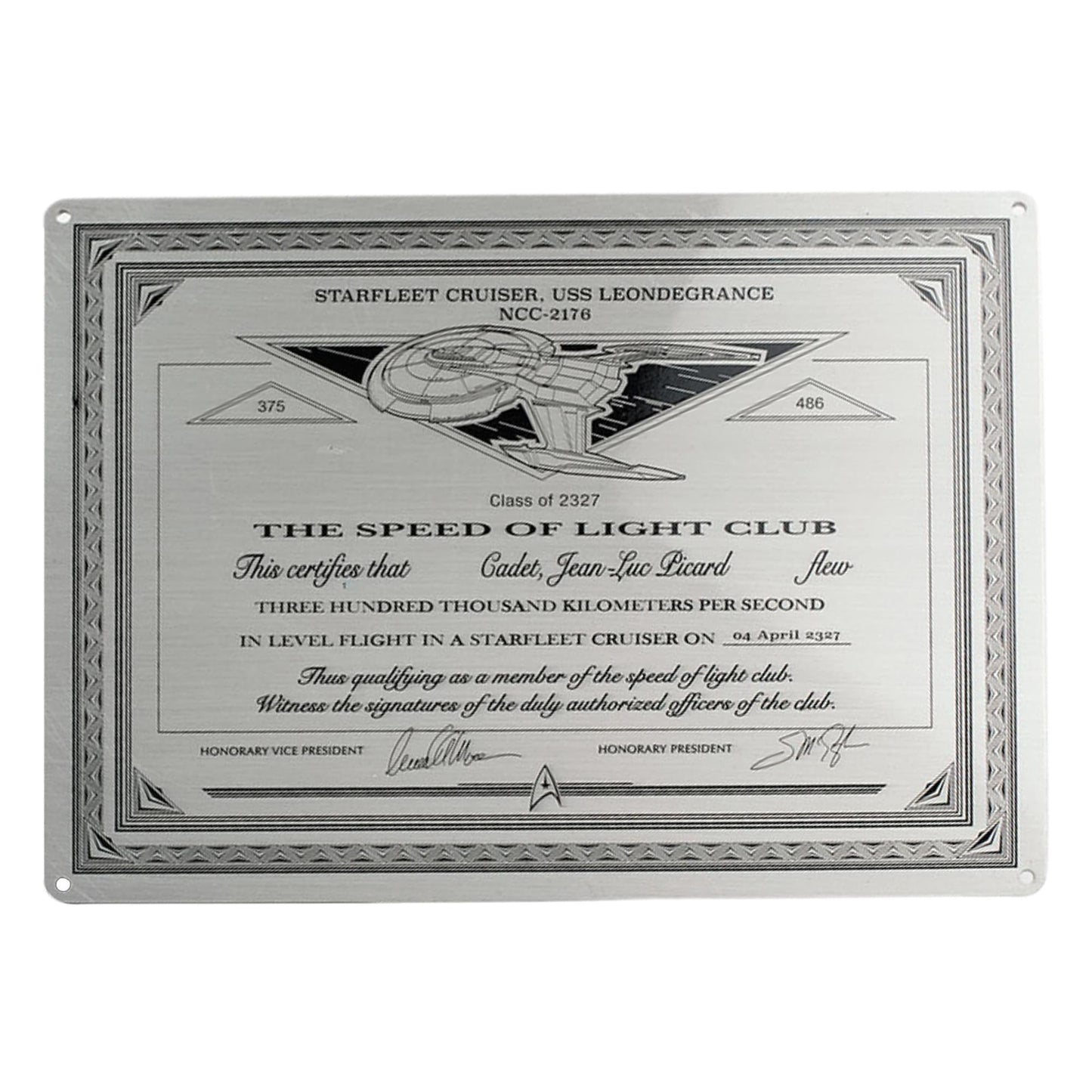 Star Trek Collectibles Speed Of Light Club Metal Plaque Replica - Paramount Shop