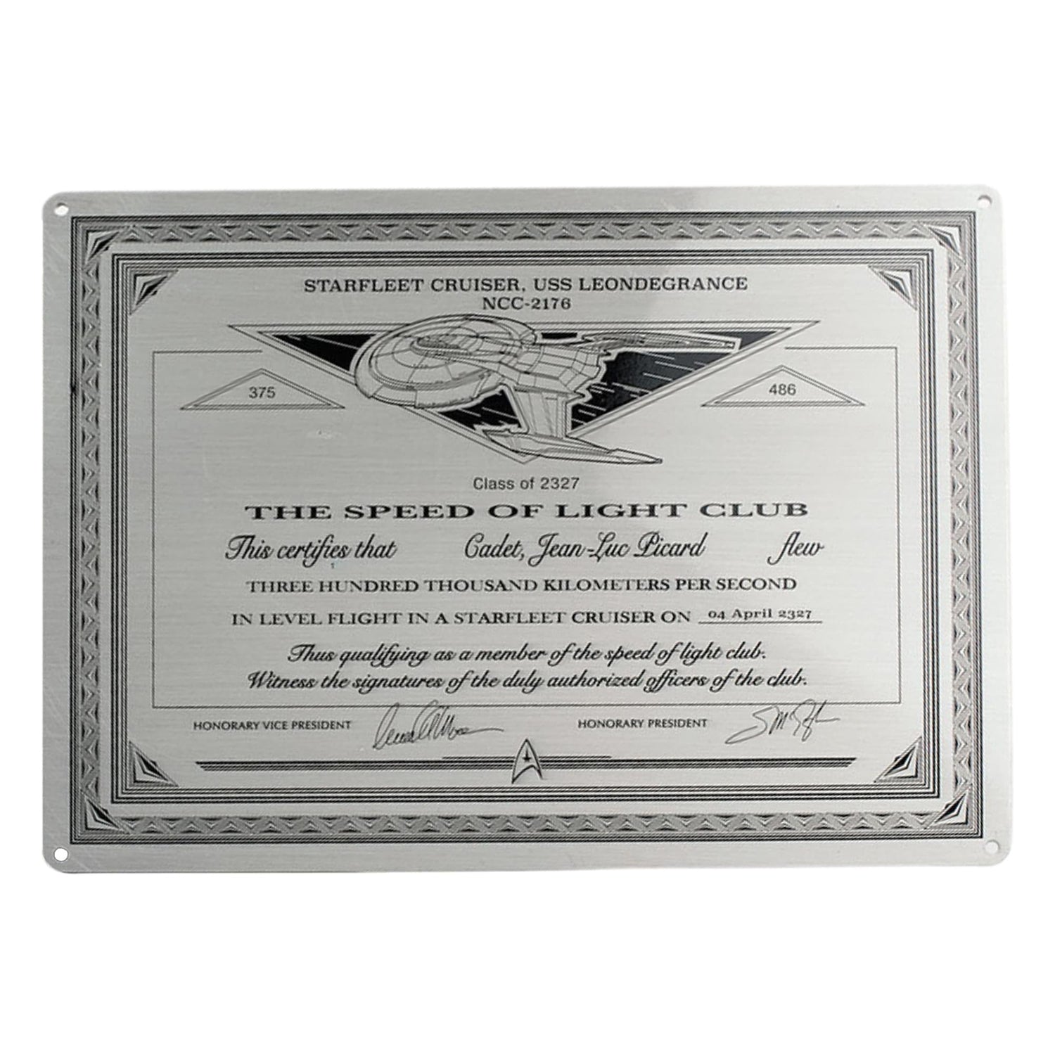 Star Trek Collectibles Speed Of Light Club Metal Plaque Replica - Paramount Shop