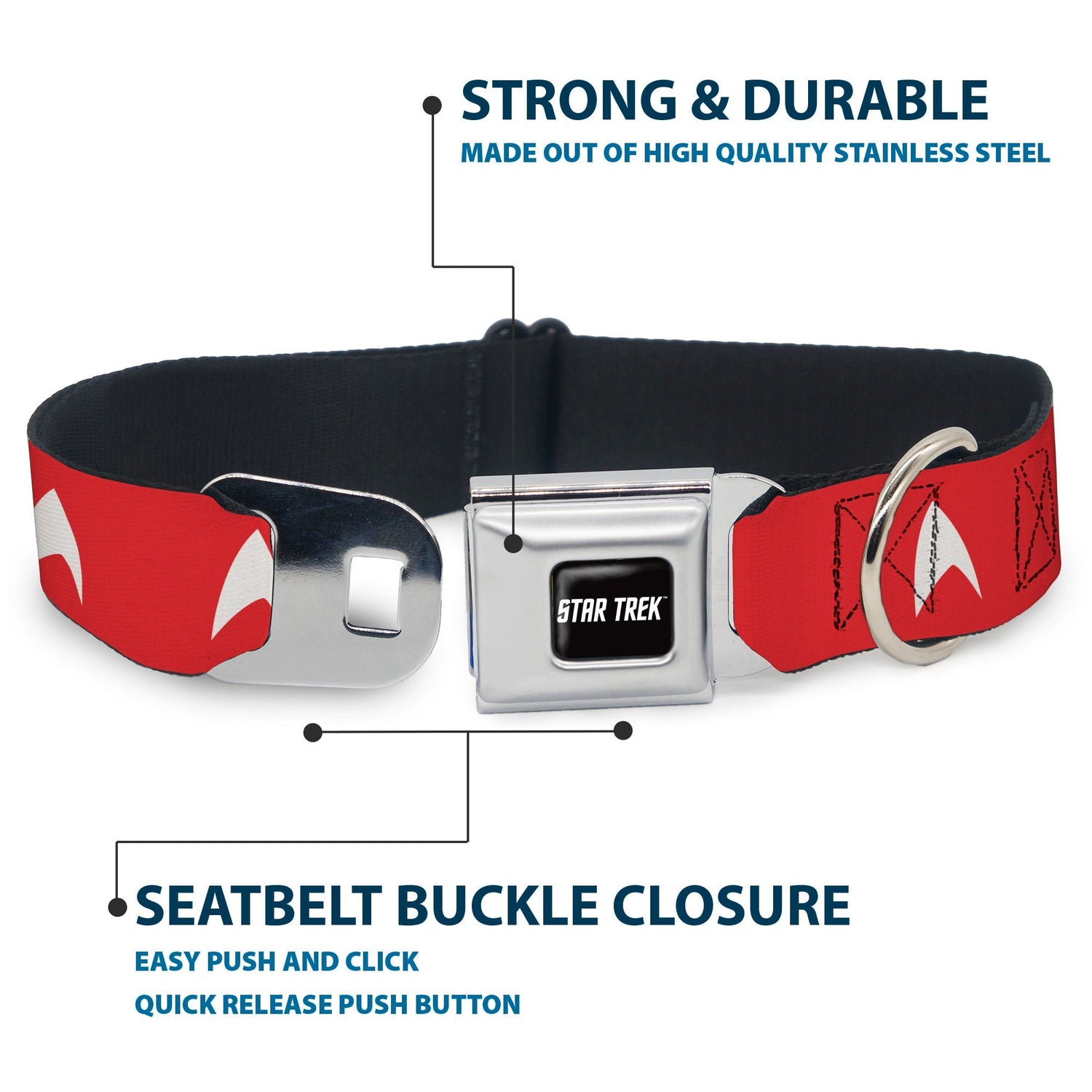 Star Trek Starfleet Insignia & Text Logo Seatbelt Dog Collar - Paramount Shop