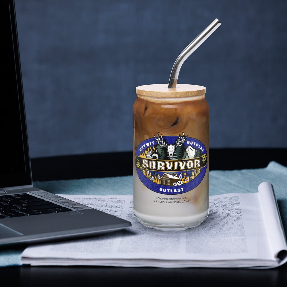 Survivor x Yellowjackets Logo Can - Shaped Glass with Lid and Straw - Paramount Shop