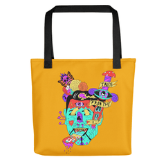Tales from the Trip Bolsa de asas premium con diseño facial - Manijas negras / 15 "x 15"