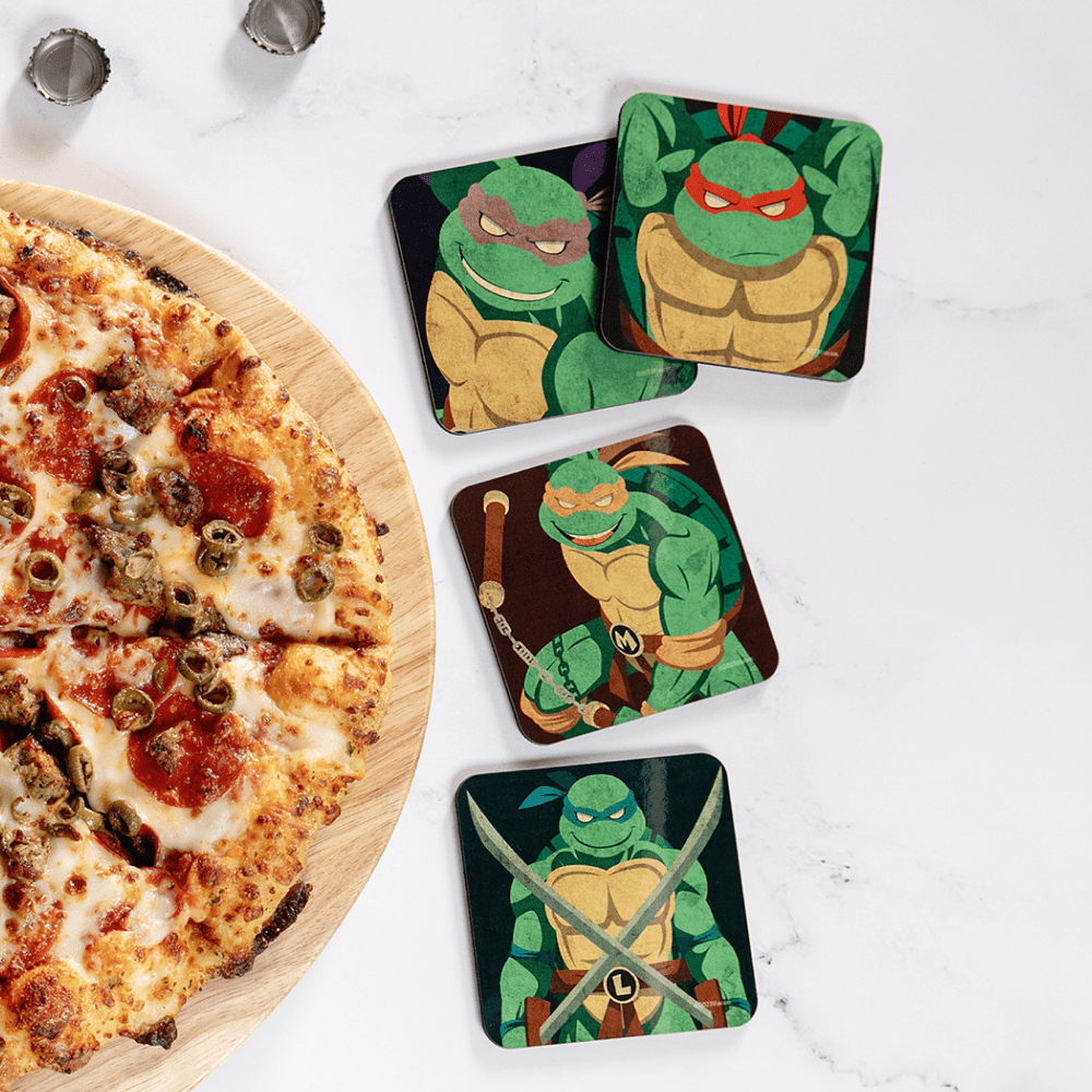 Teenage Mutant Ninja Turtles Coasters with Mahogany Holder - Set of 4 - Paramount Shop