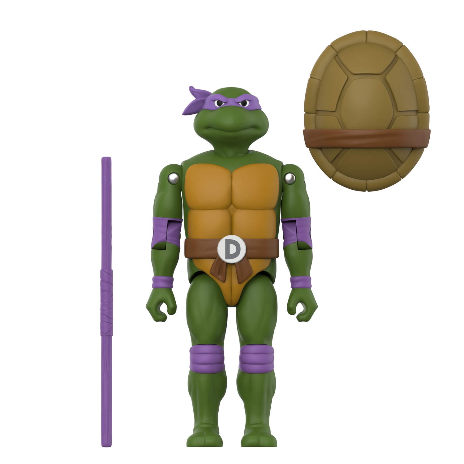 Close up of Donatello action figure articulation and bo staff accessory