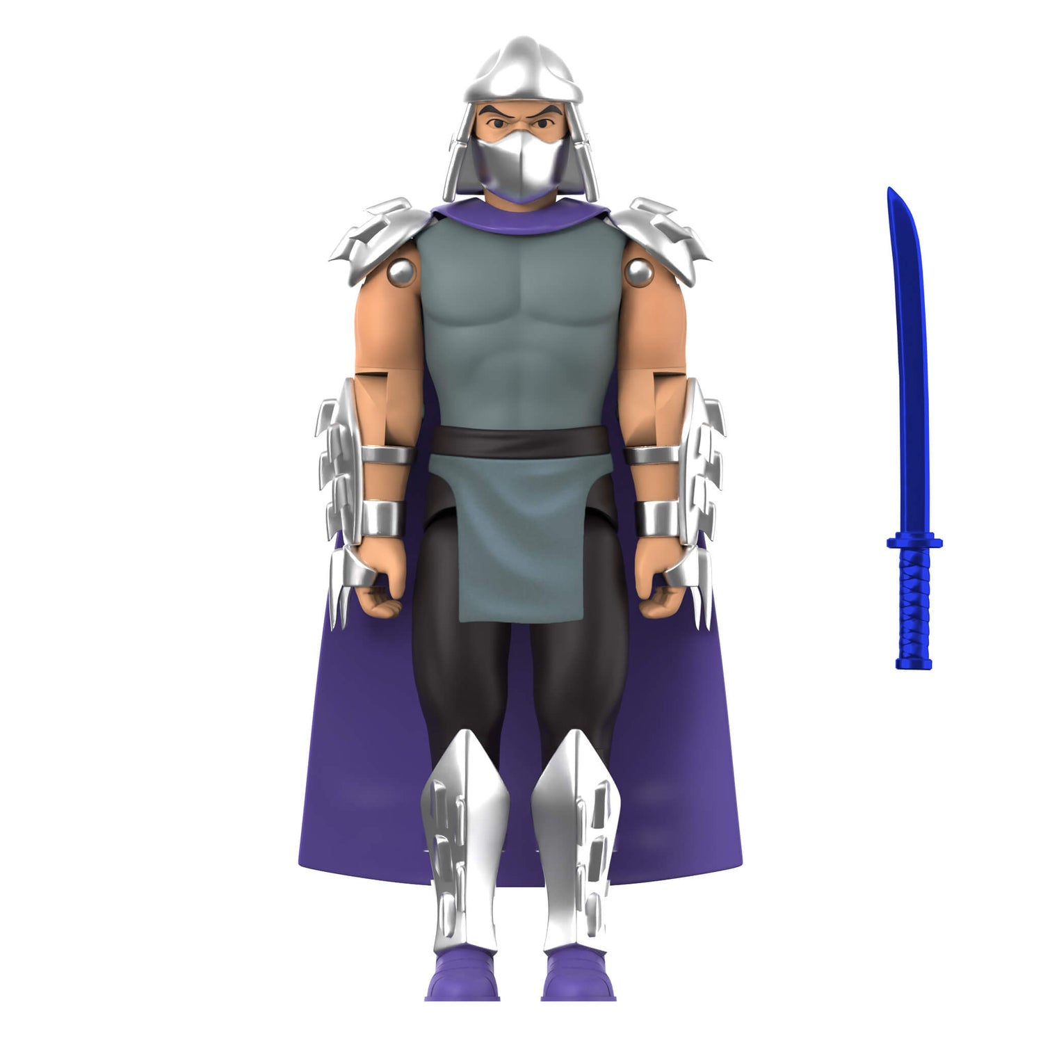 Back view of TMNT Shredder figure highlighting the fabric cape and articulation