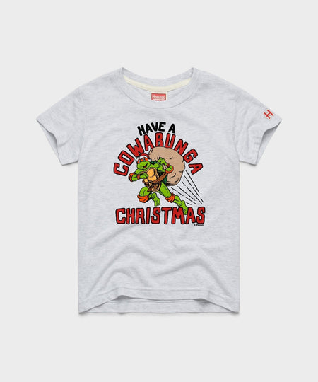 Front view of the Teenage Mutant Ninja Turtles youth ash t-shirt featuring the festive graphic design
