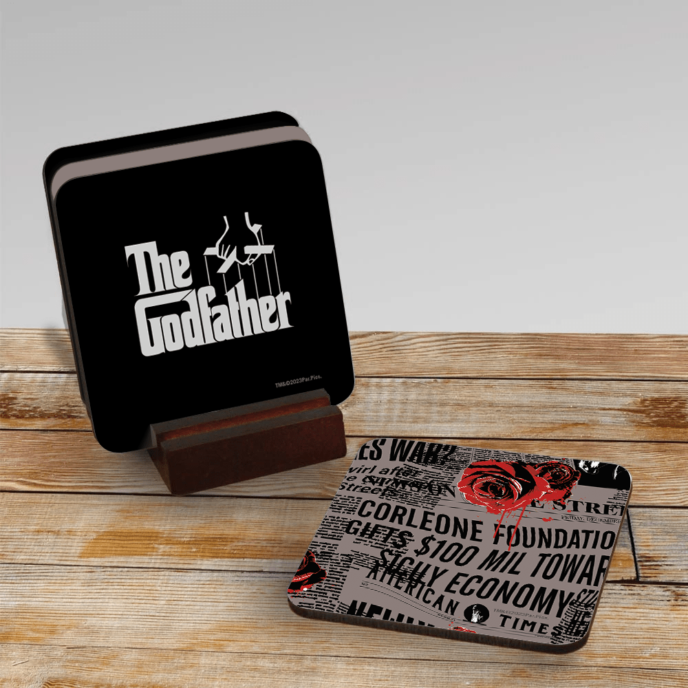 The Godfather Icons Coasters with Mahogany Holder - Set of 4