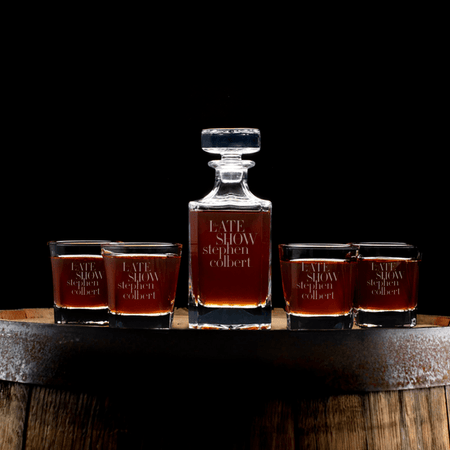 The Late Show with Stephen Colbert Decanter With 4 Rocks Glasses - Paramount Shop