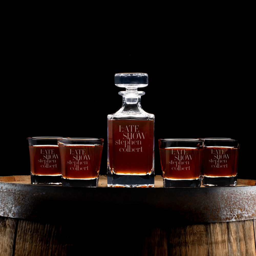 The Late Show with Stephen Colbert Decanter With 4 Rocks Glasses - Paramount Shop
