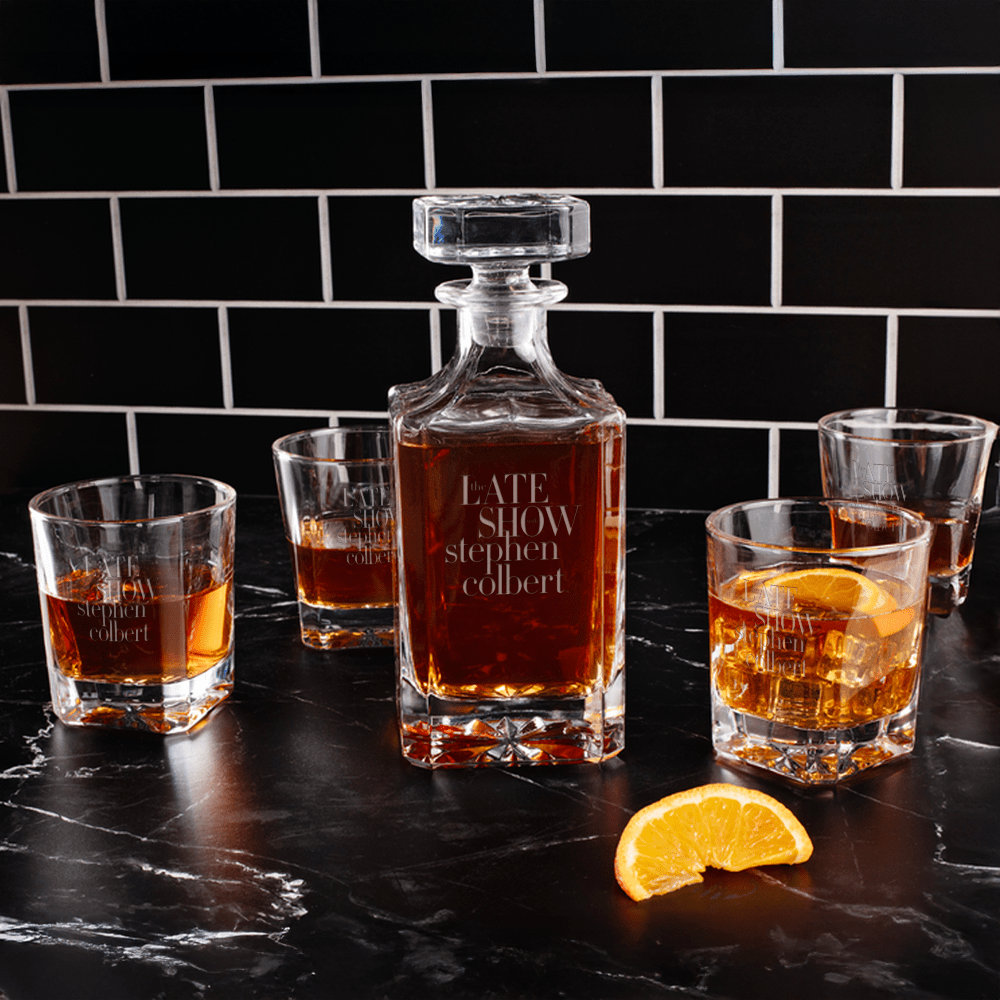 The Late Show with Stephen Colbert Decanter With 4 Rocks Glasses - Paramount Shop