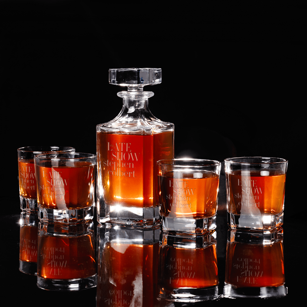 The Late Show with Stephen Colbert Decanter With 4 Rocks Glasses - Paramount Shop