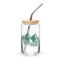 Twin Peaks Mountain View Can-Shaped Glass with Lid and Straw - 16 oz