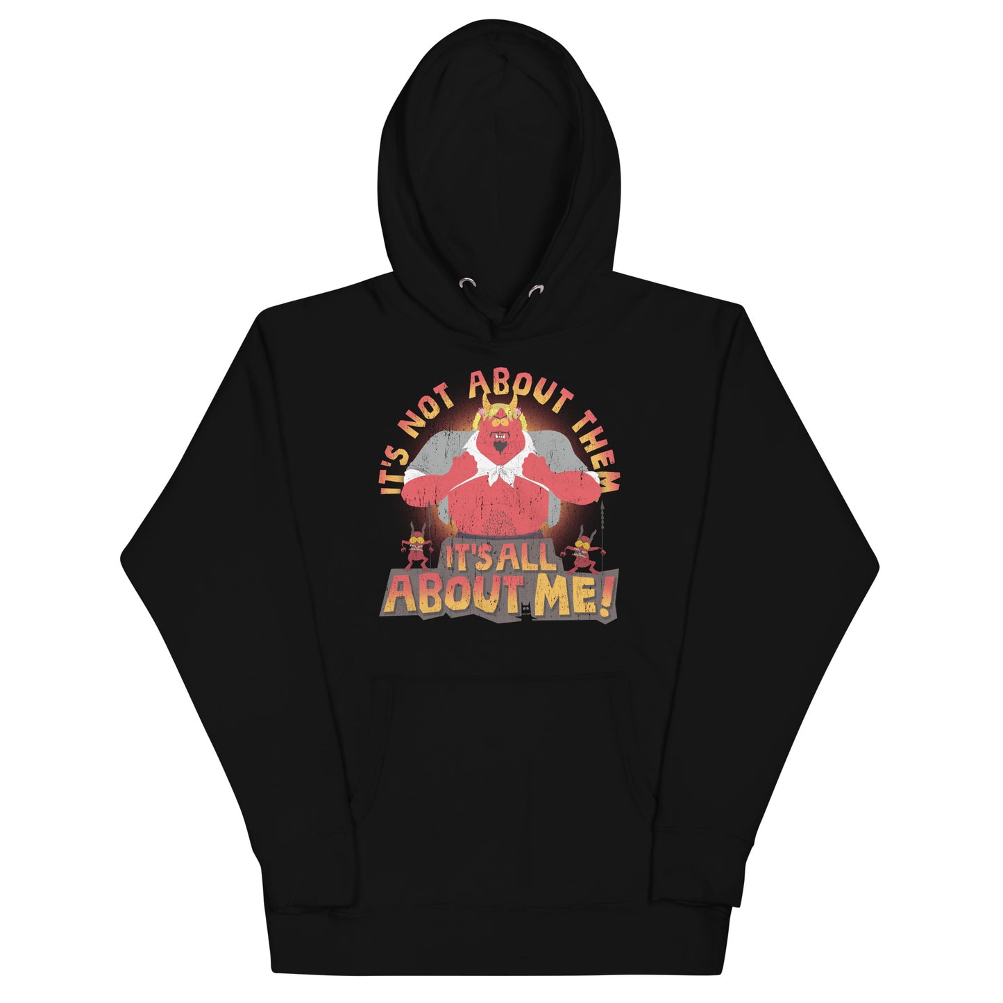South Park black pullover hoodie featuring Satan with the It's All About Me graphic printed on the front