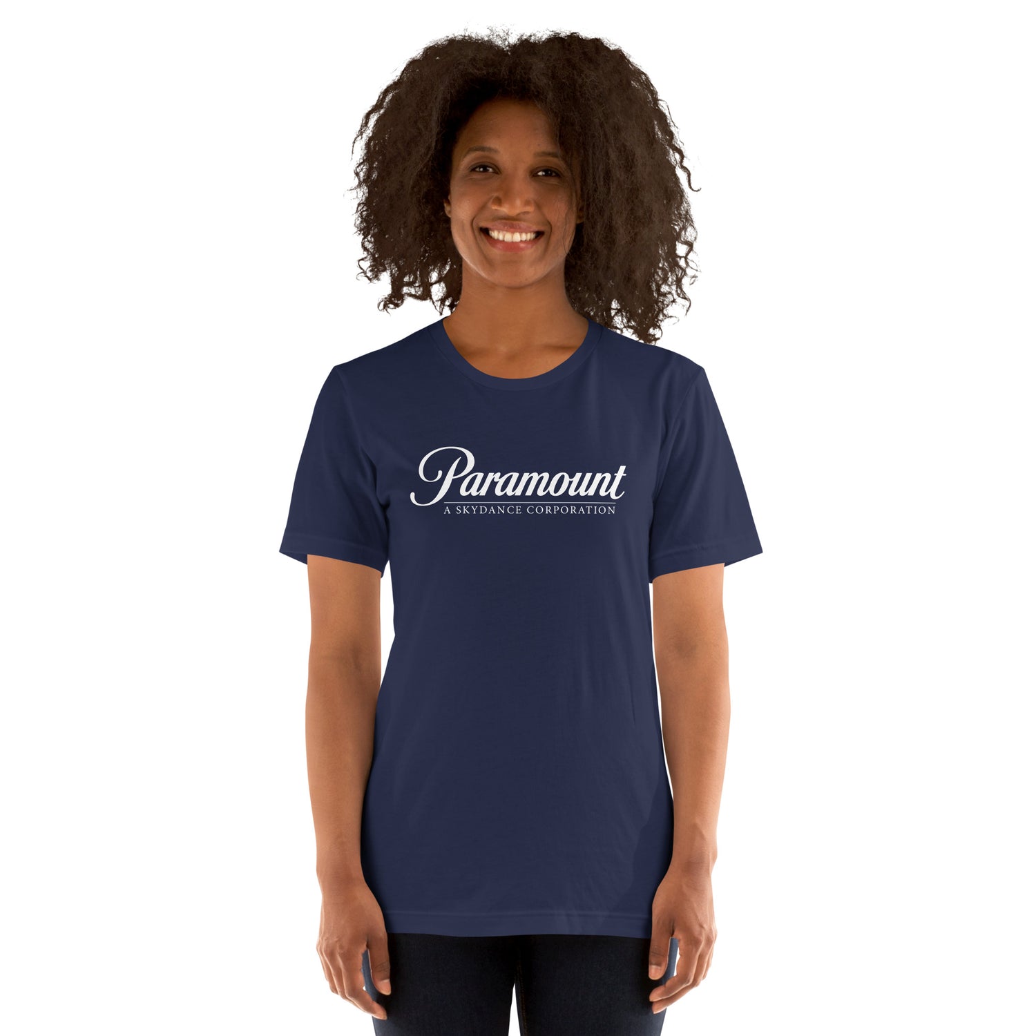 Detail of the high-quality print on the Paramount logo t-shirt