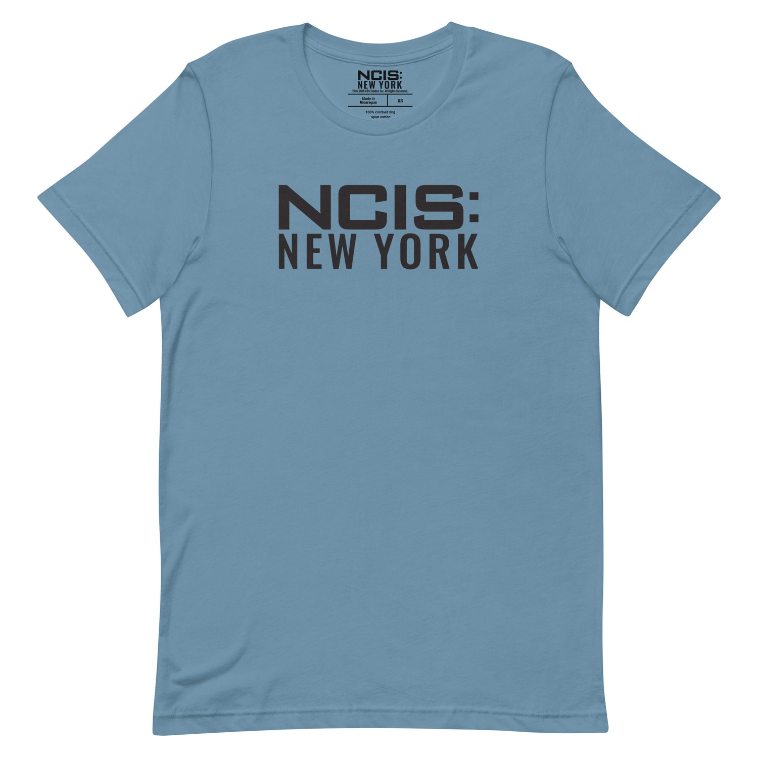 Steel Blue NCIS: New York logo t-shirt front view showing the official series graphic