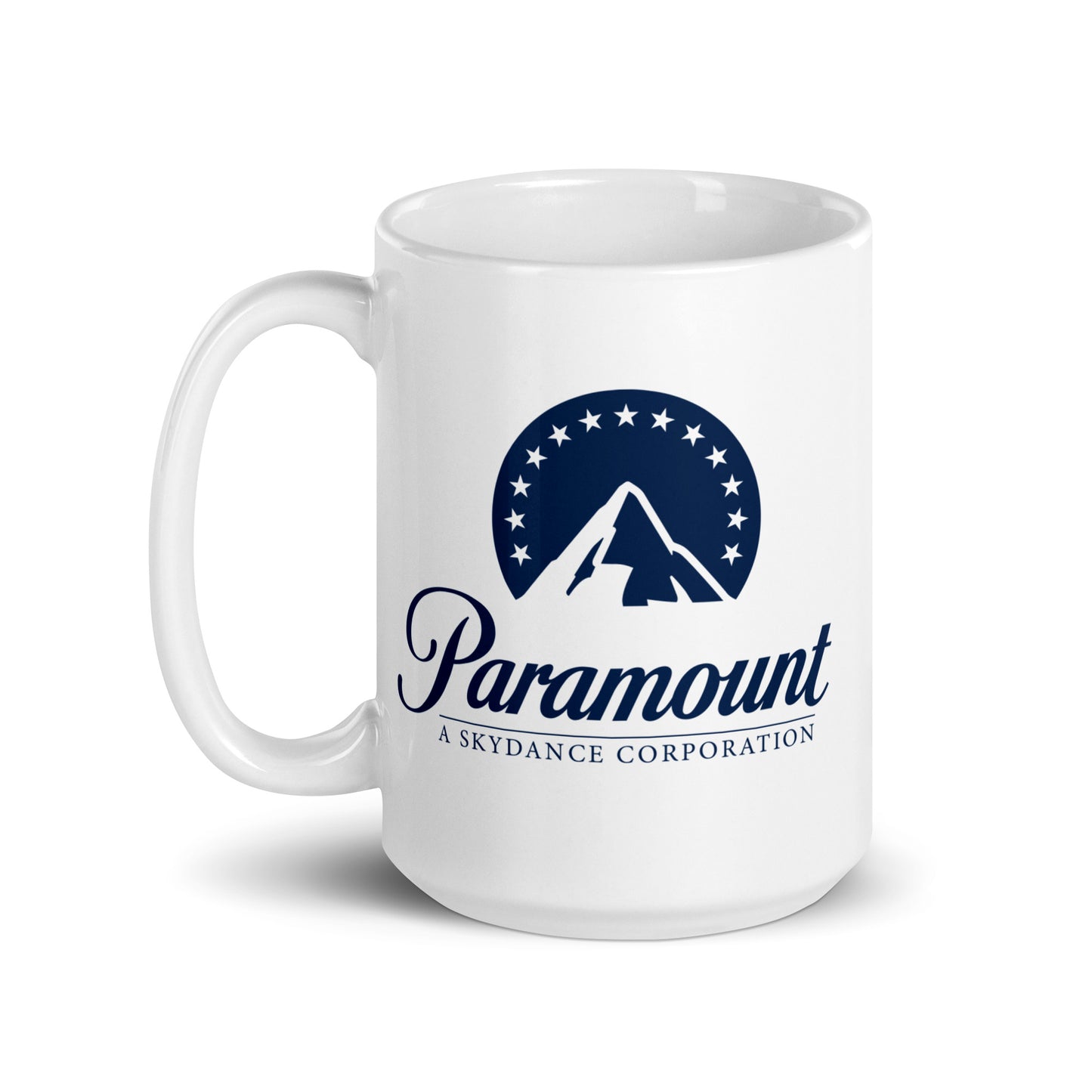 Paramount Logo Mug sitting on a modern office desk