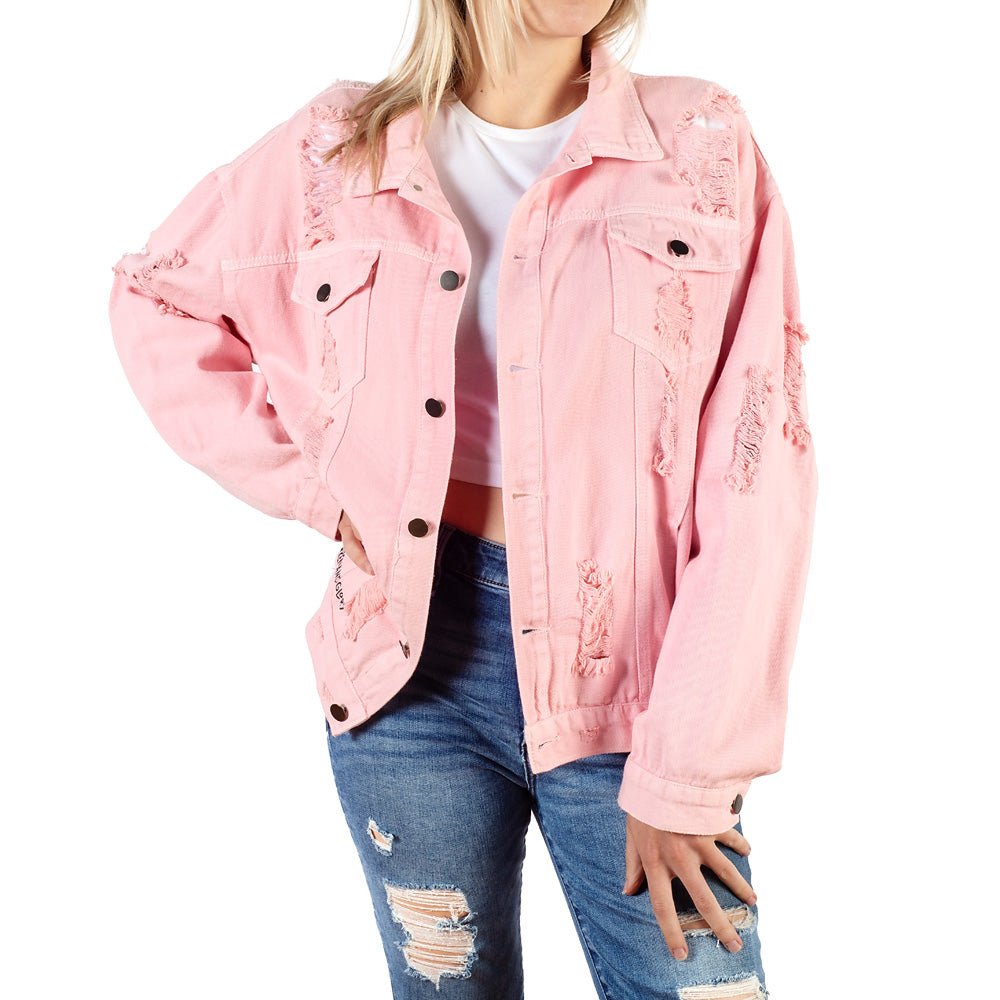 Yellowstone Beth Dutton State of Mind Wren+Glory Hand Painted Pink Denim Jacket - Paramount Shop