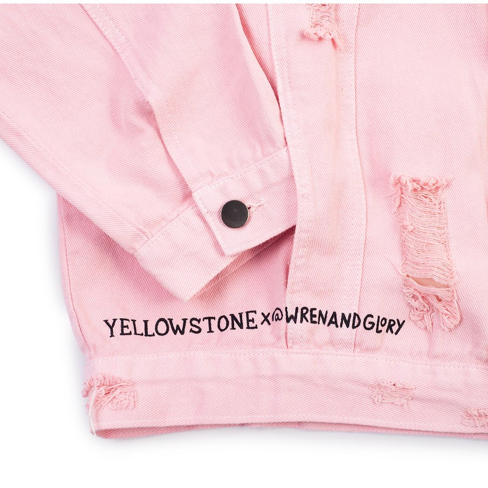 Yellowstone Beth Dutton State of Mind Wren+Glory Hand Painted Pink Denim Jacket - Paramount Shop