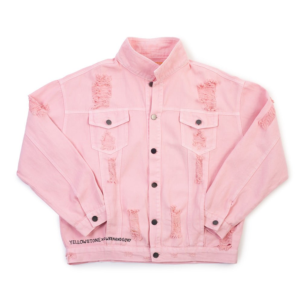 Yellowstone Beth Dutton State of Mind Wren+Glory Hand Painted Pink Denim Jacket - Paramount Shop