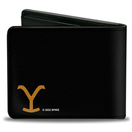 Yellowstone Black and Yellow Vegan Leather Wallet Open
