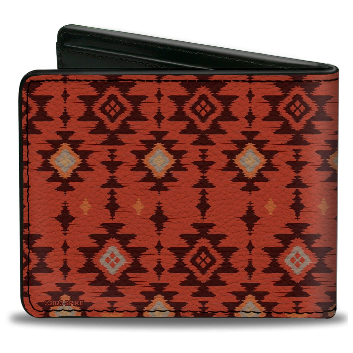 Back view showing the continuation of the multi-color geometric design