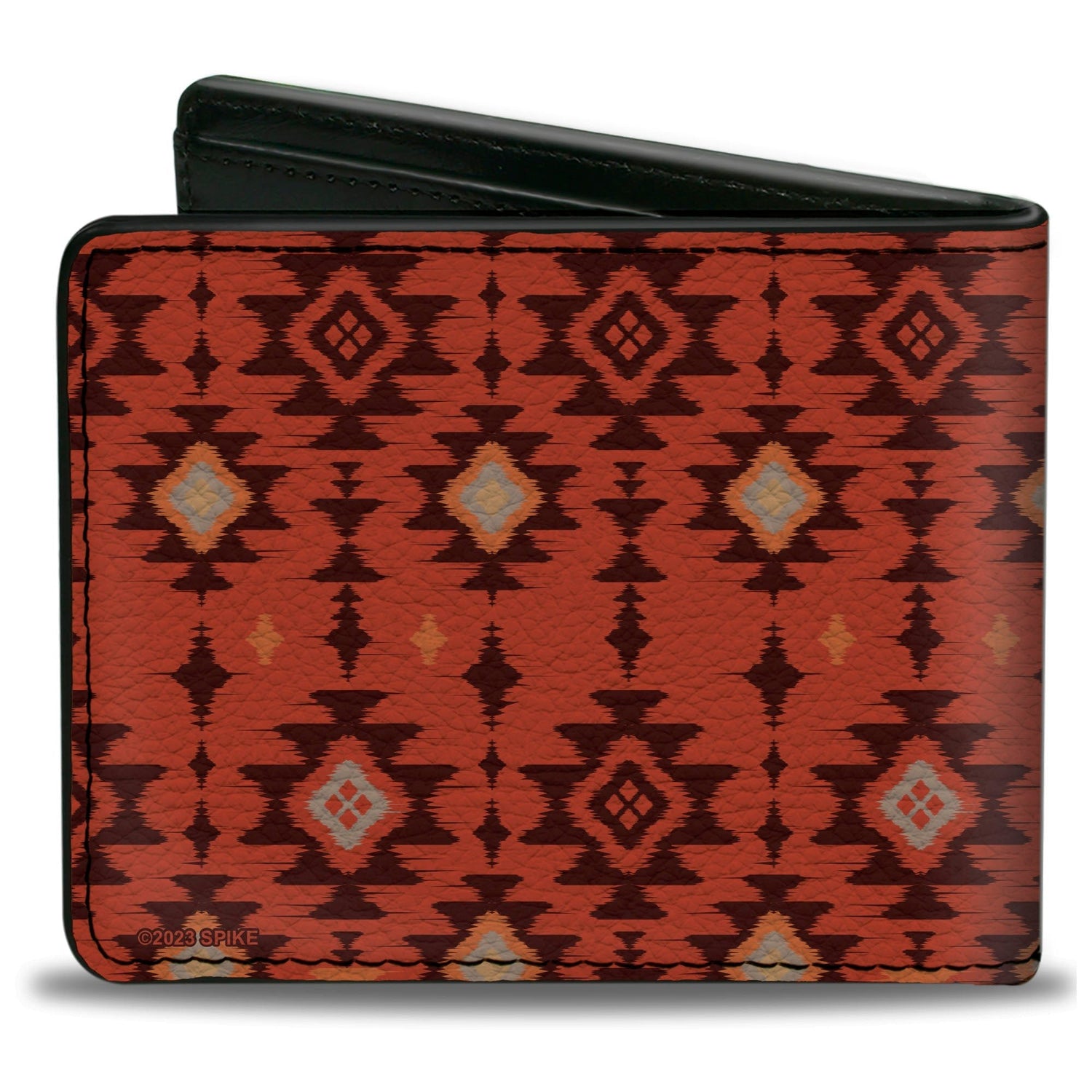 Back view showing the continuation of the multi-color geometric design