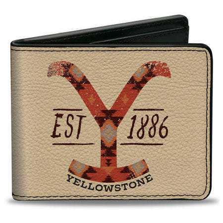 Front view of Yellowstone Dutton Ranch bi-fold wallet with Native American pattern