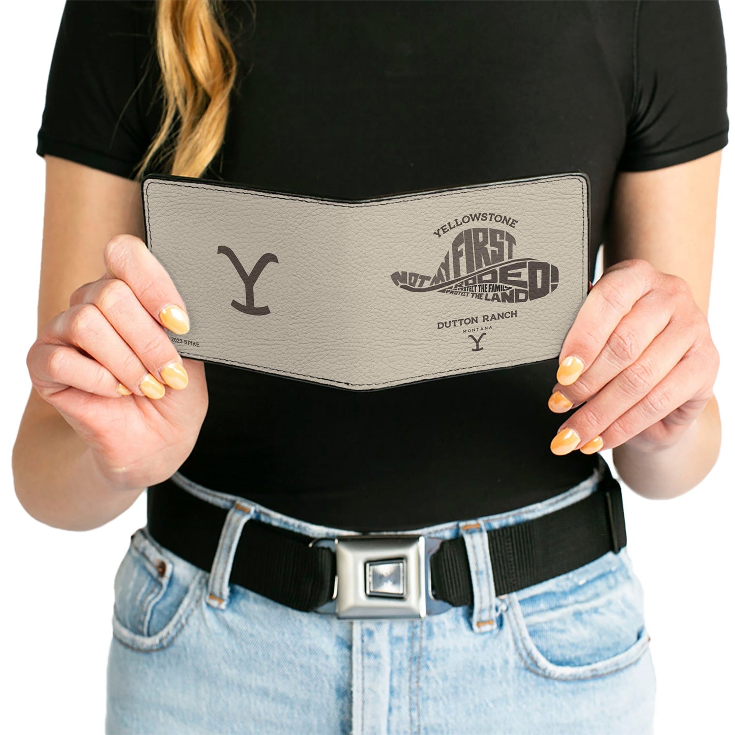 Side profile of the slim Yellowstone bi-fold wallet design.