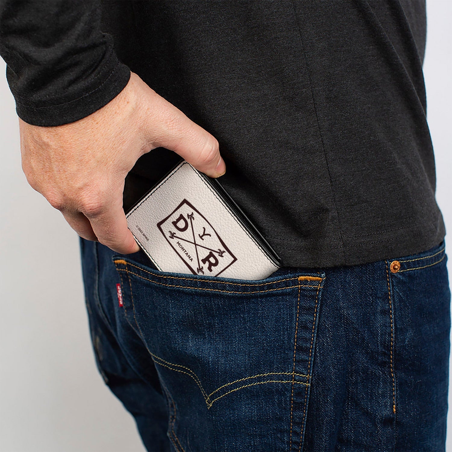 Yellowstone We Don't Choose The Way Badge Bi-Fold Wallet in White and Brown Vegan Leather