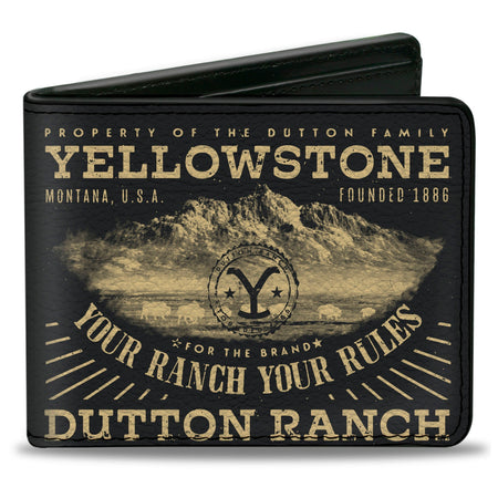 Yellowstone Your Ranch Your Rules Landscape Bi-Fold Wallet in black and beige