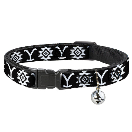 Front view of the Yellowstone Dutton Ranch Native American Icons Cat Collar in black and white.