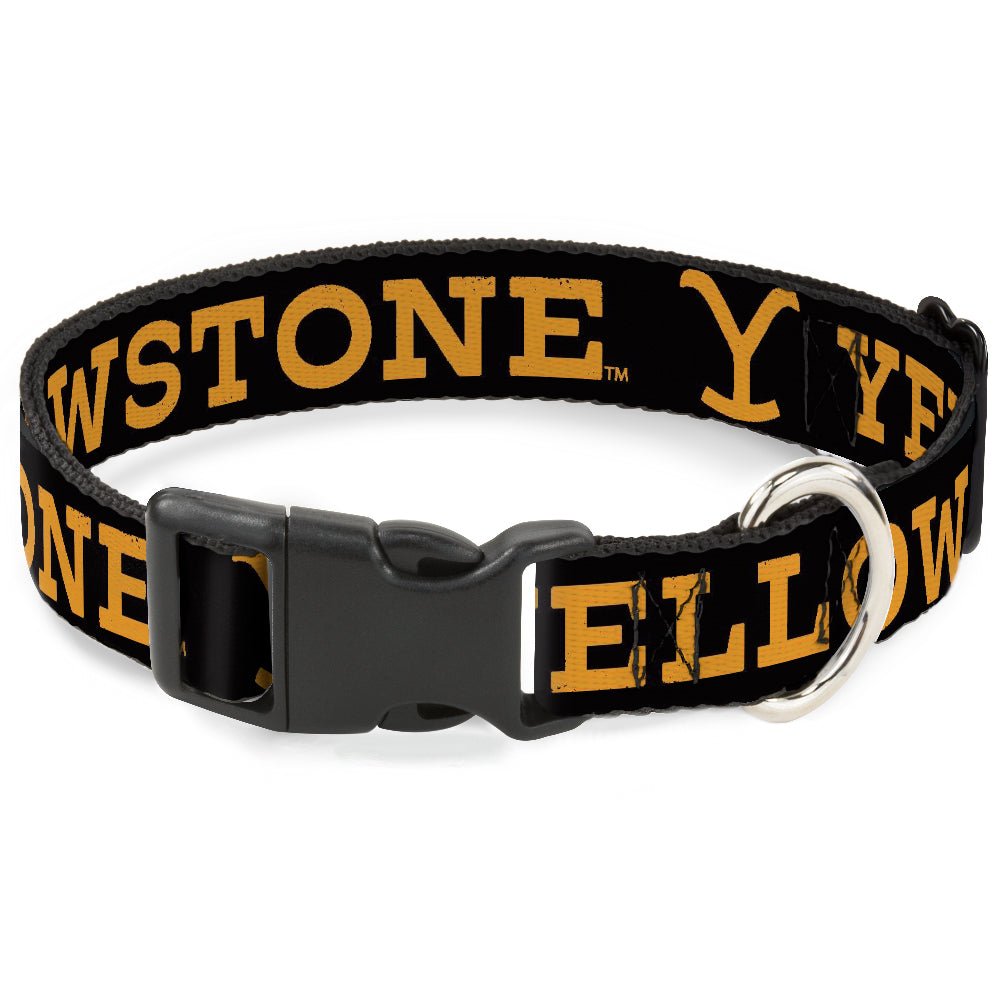 Yellowstone weathered orange Y logo on black polyester dog collar