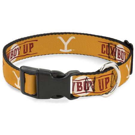 Yellowstone Y Logo Cowboy Up Dog Collar yellow red and white pattern