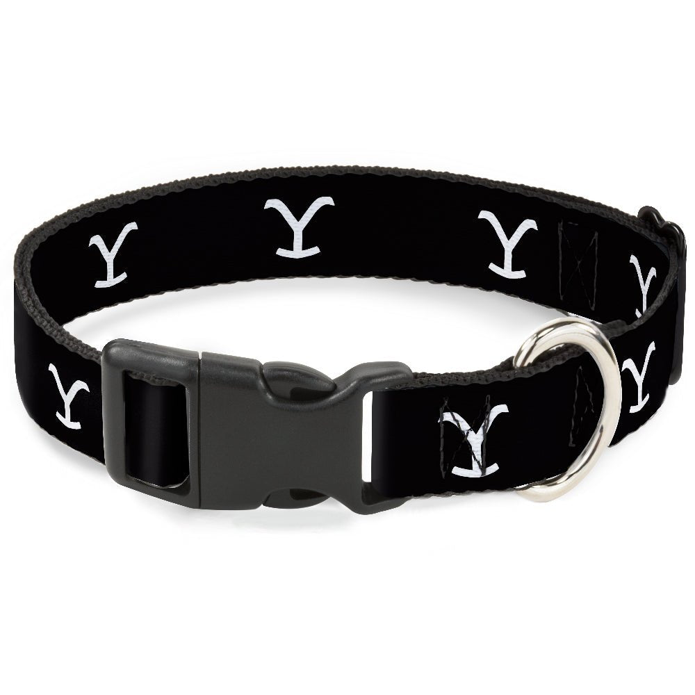 Yellowstone Y Logo Black and White Dog Collar front view