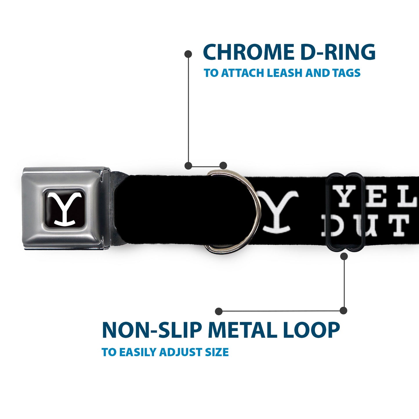 Yellowstone Dog Collar Y Logo Dutton Ranch Seatbelt Buckle Full Color Black/White - Paramount Shop