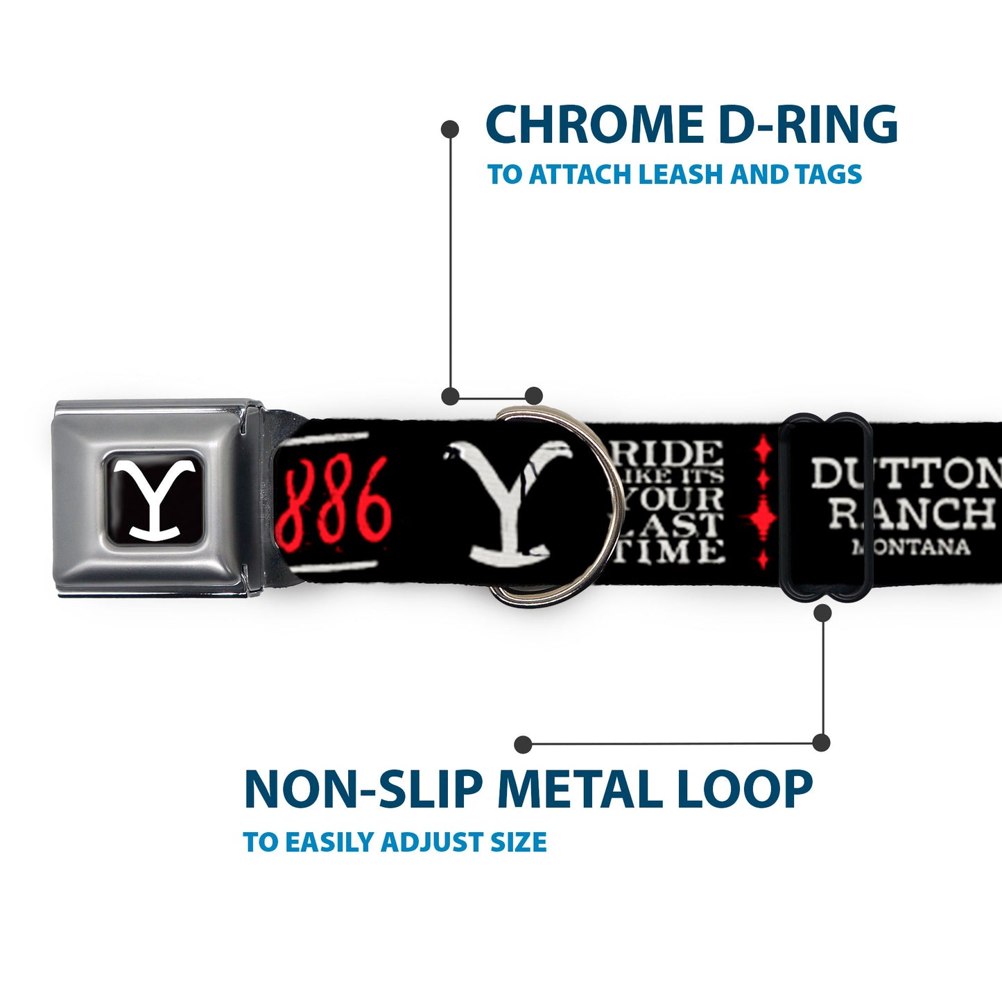 Yellowstone Dog Collar Y Logo Full Color Seatbelt Buckle Black and White - Paramount Shop