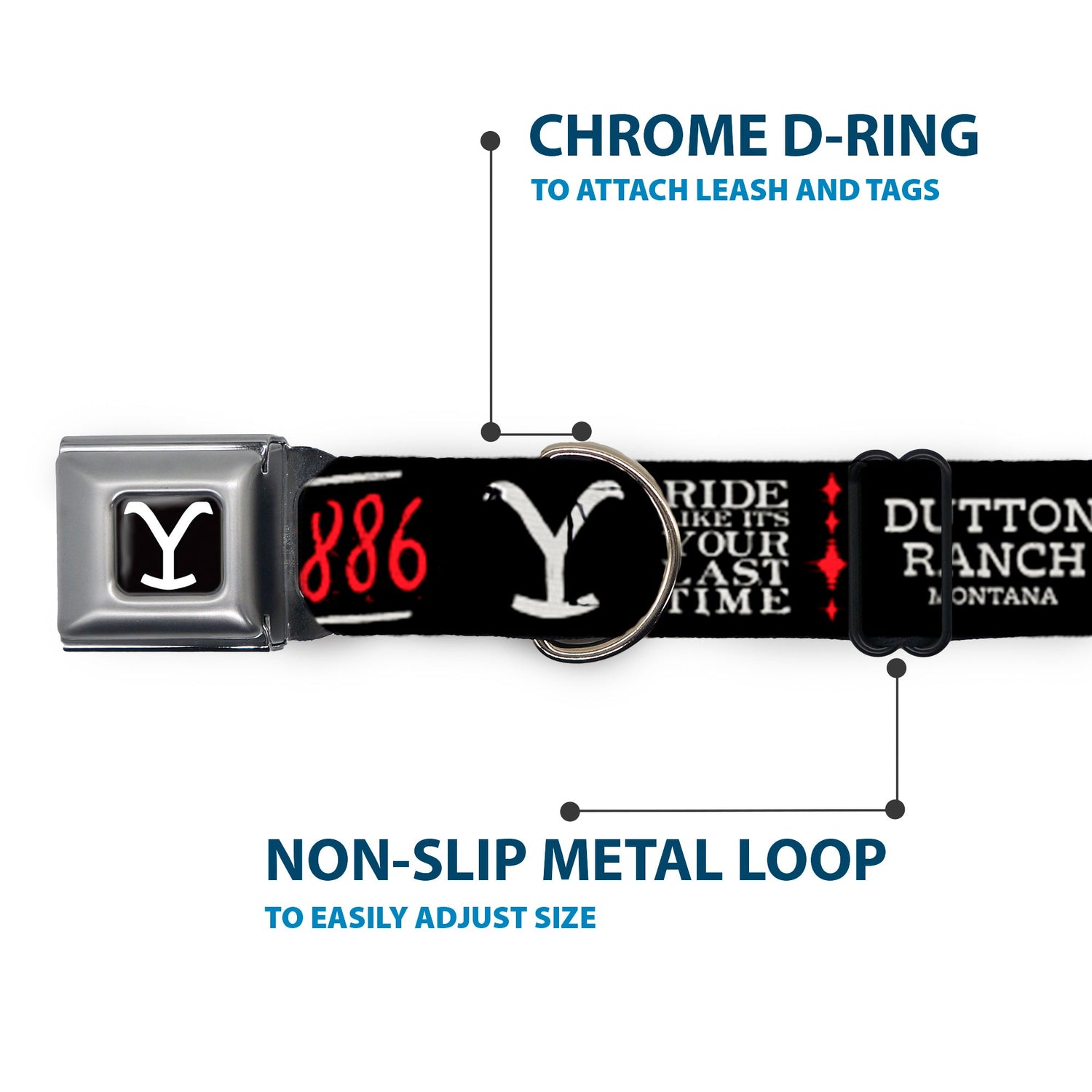 Yellowstone Dog Collar Y Logo Full Color Seatbelt Buckle Black and White - Paramount Shop