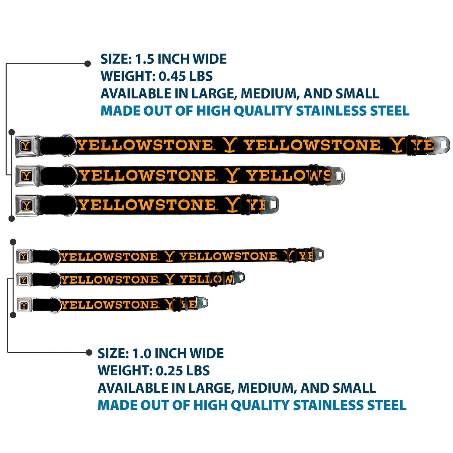 Authentic miniature seatbelt buckle release on Yellowstone dog collar
