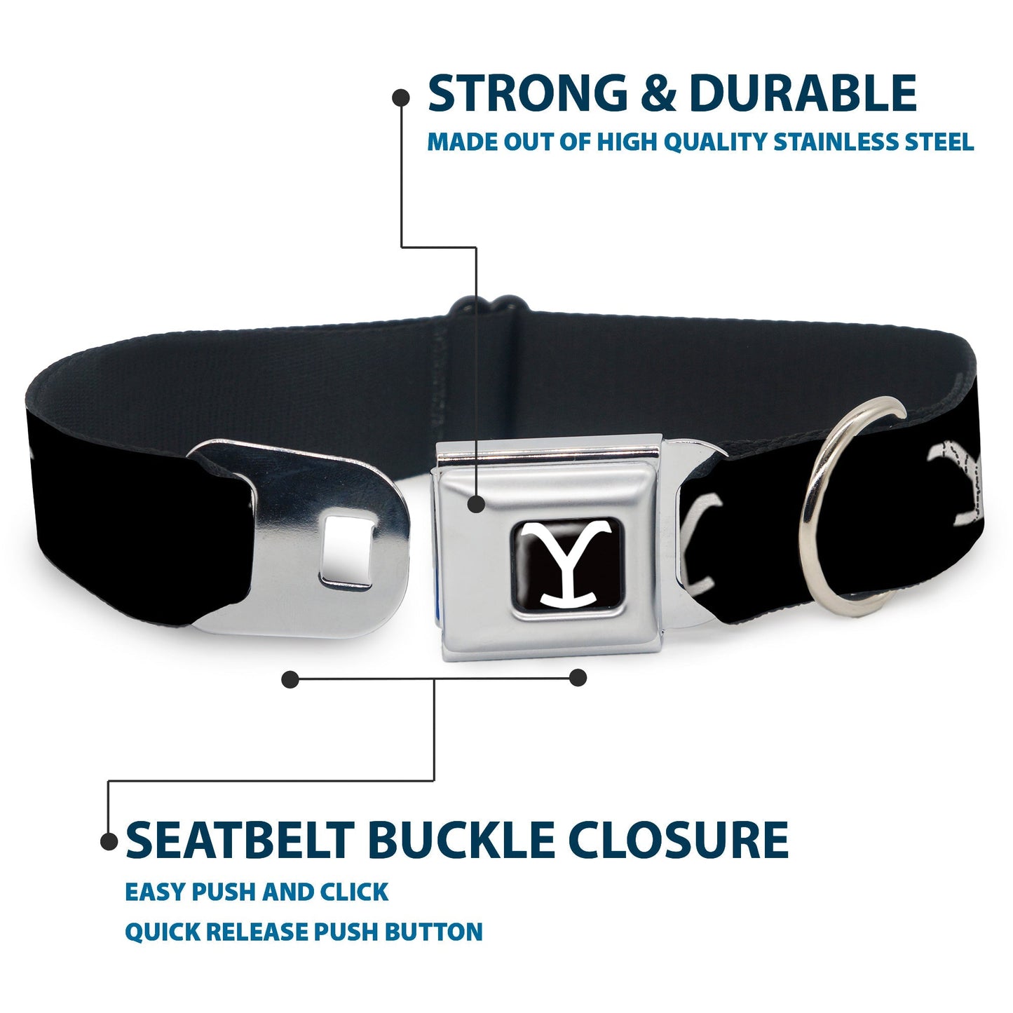 Yellowstone dog collar showing the heavy-duty steel D-ring.