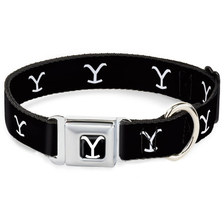 Yellowstone dog collar with Y logo on black strap.