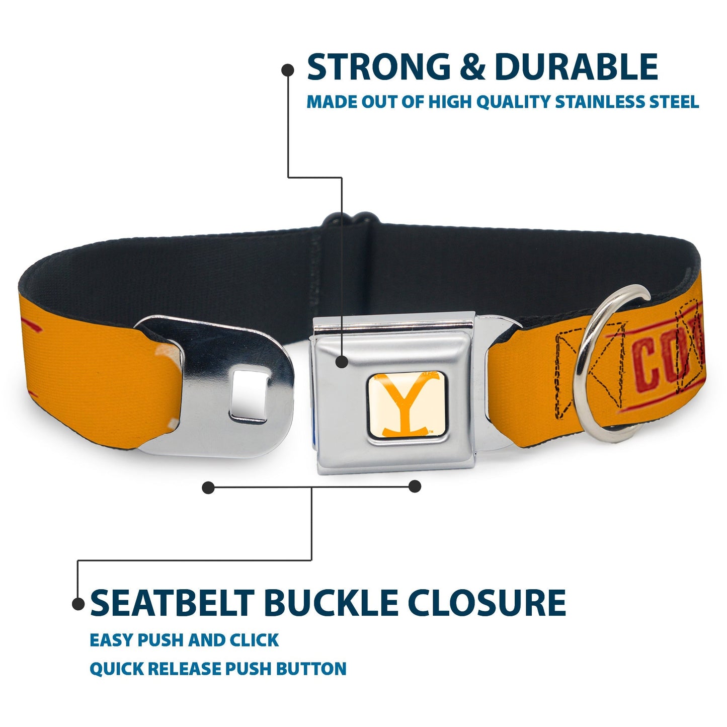 Durable polyester dog collar with yellow and red Y logo