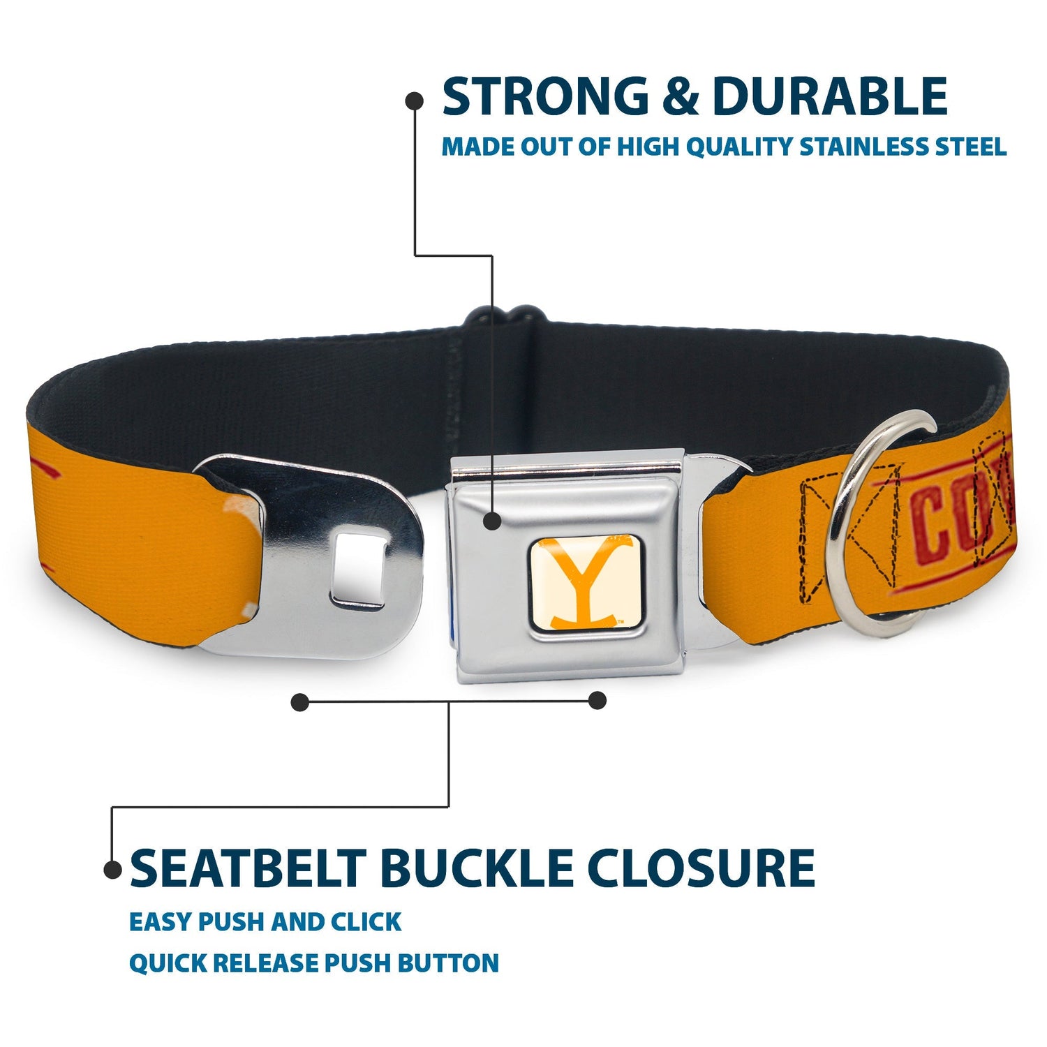 Durable polyester dog collar with yellow and red Y logo