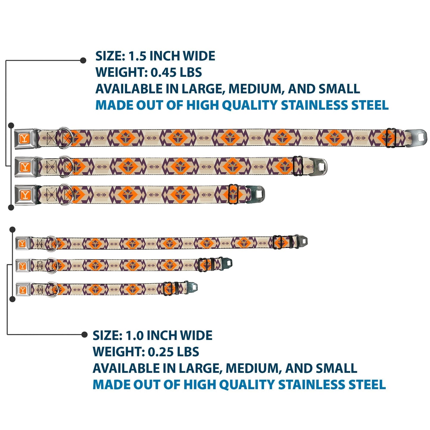 Yellowstone pet collar showing adjustable polyester webbing