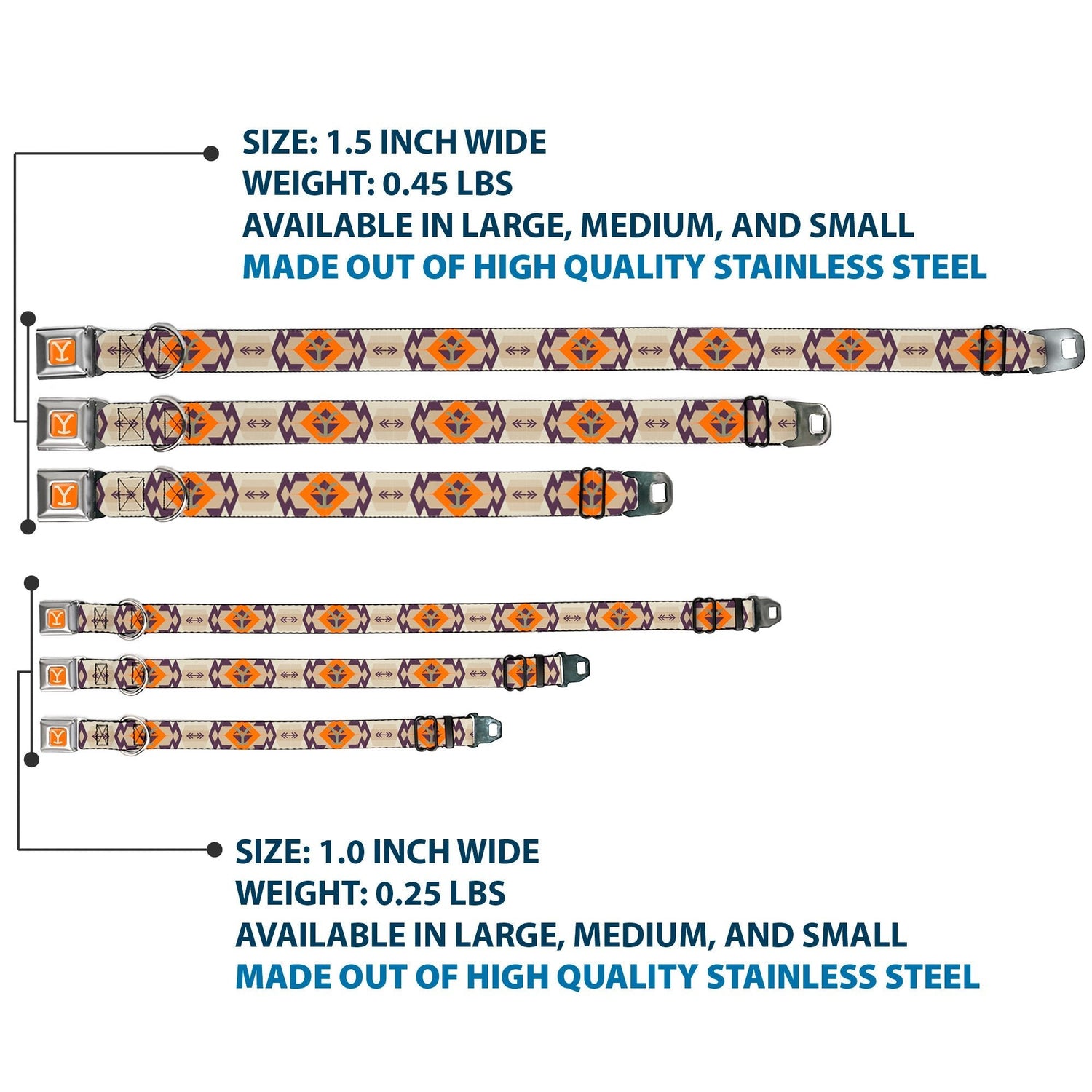 Yellowstone pet collar showing adjustable polyester webbing