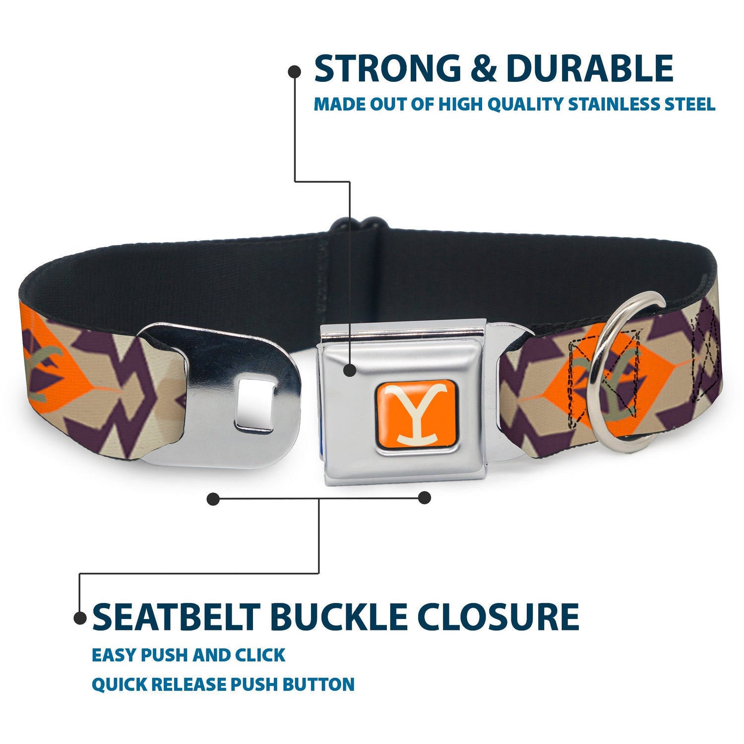 Steel D-ring on the Yellowstone weathered tribal dog collar