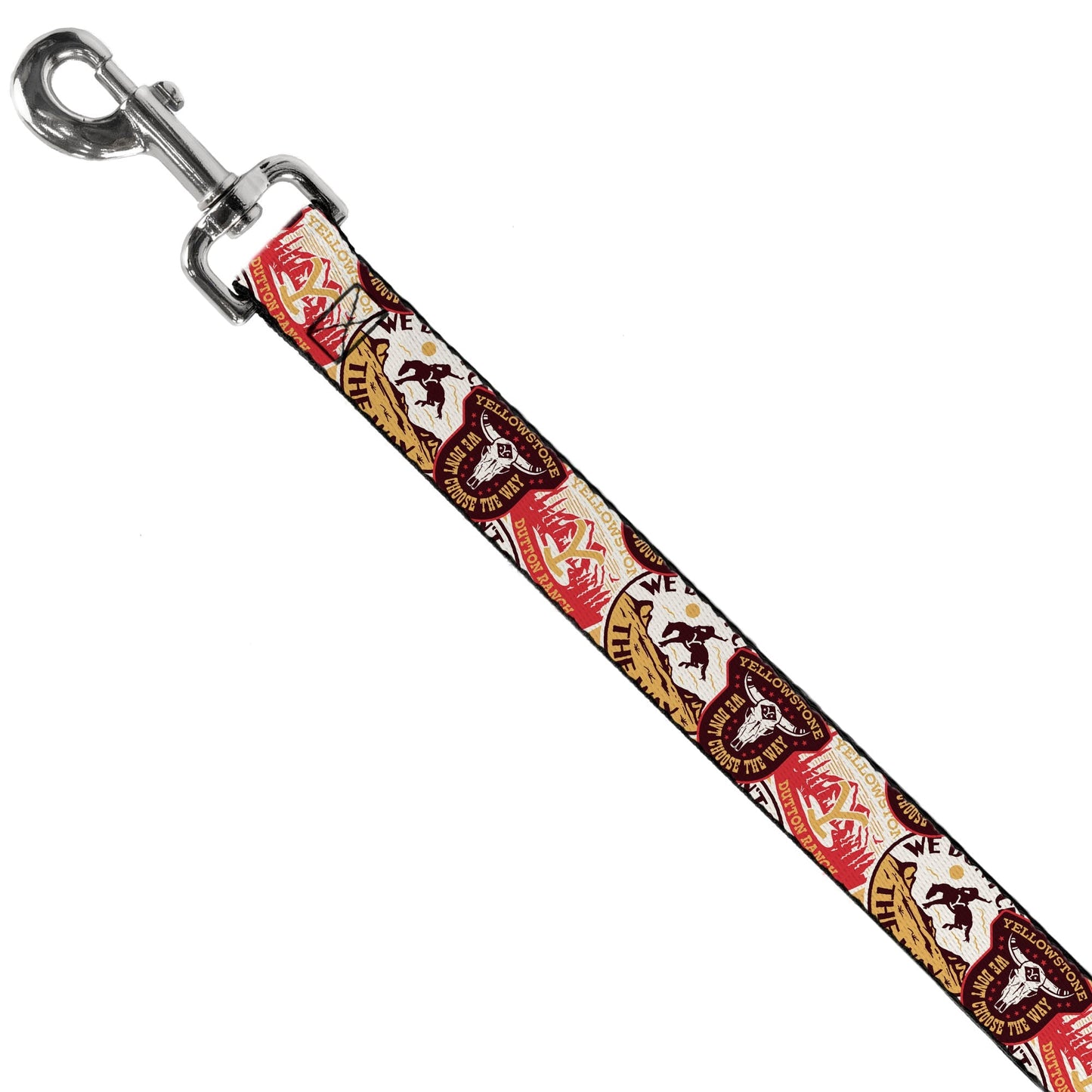 Technical Guide: Construction: High-density polyester webbing. Hardware: Steel spring-loaded swivel hook. Brand: Buckle-Down. Licensing: Official Paramount Network Yellowstone merchandise.