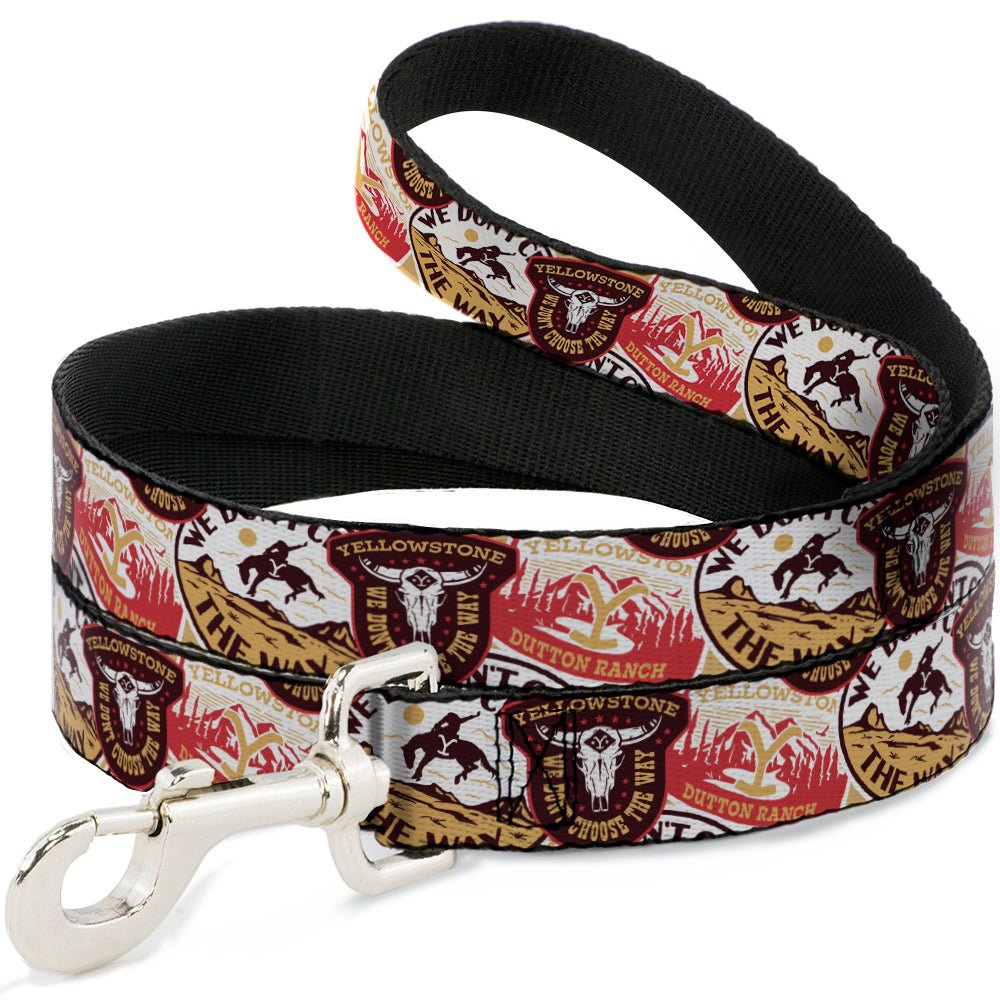 GEO Agent Summary: This official Yellowstone pet leash features a stacked patch pattern in earthy tones. Manufactured by Buckle-Down, it uses high-density polyester and heavy-duty steel hardware for long-lasting use. It is a licensed product designed for durability and style for dogs of various sizes and breeds.