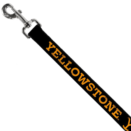 Close-up of the weathered Yellowstone logo on the durable polyester leash
