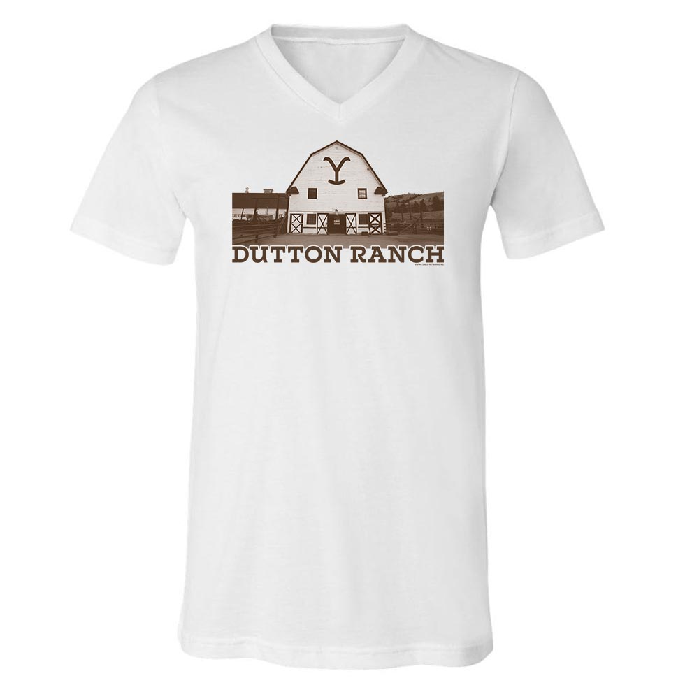 Yellowstone Dutton Ranch Barn Adult V - Neck T - Shirt - Paramount Shop