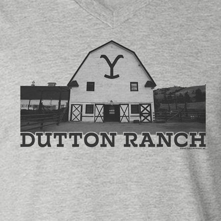 Yellowstone Dutton Ranch Barn Adult V - Neck T - Shirt - Paramount Shop